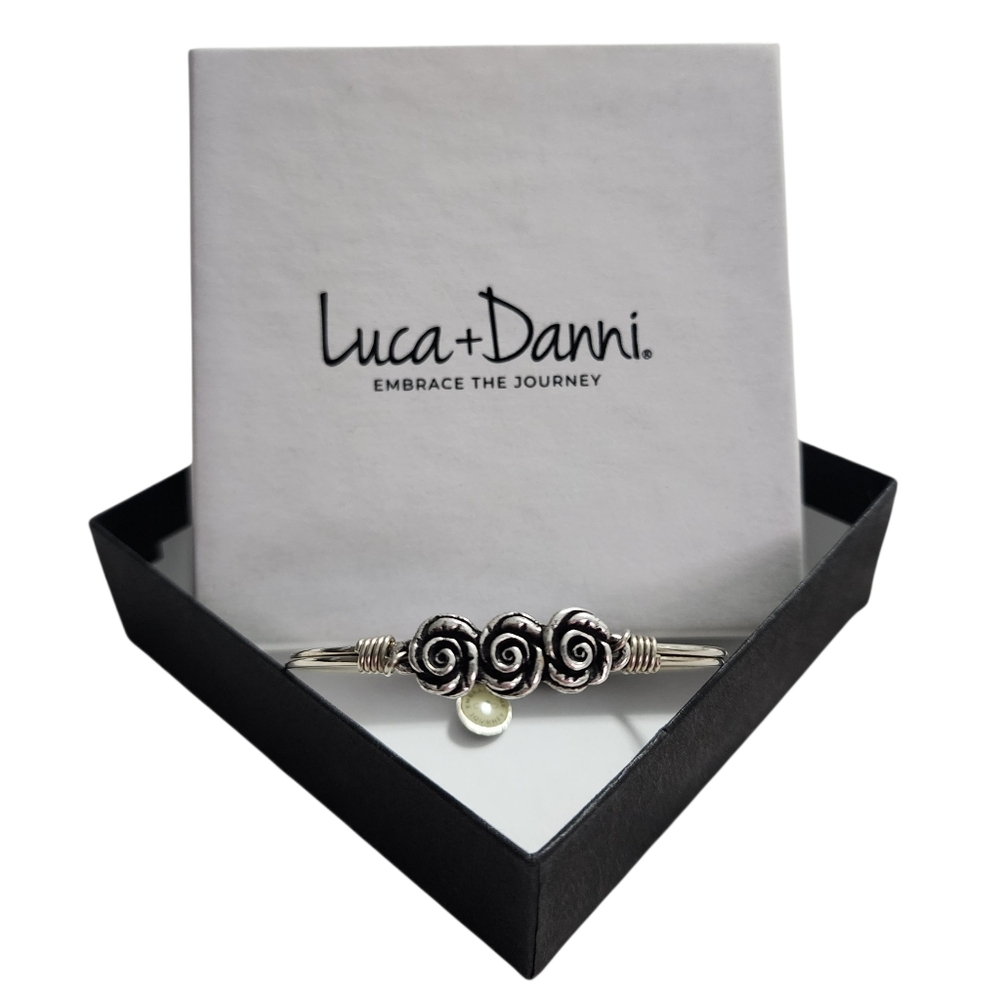 LUCA+DANNI 3 ROSE SILVER TONE PETITE BANGLE BRACELET